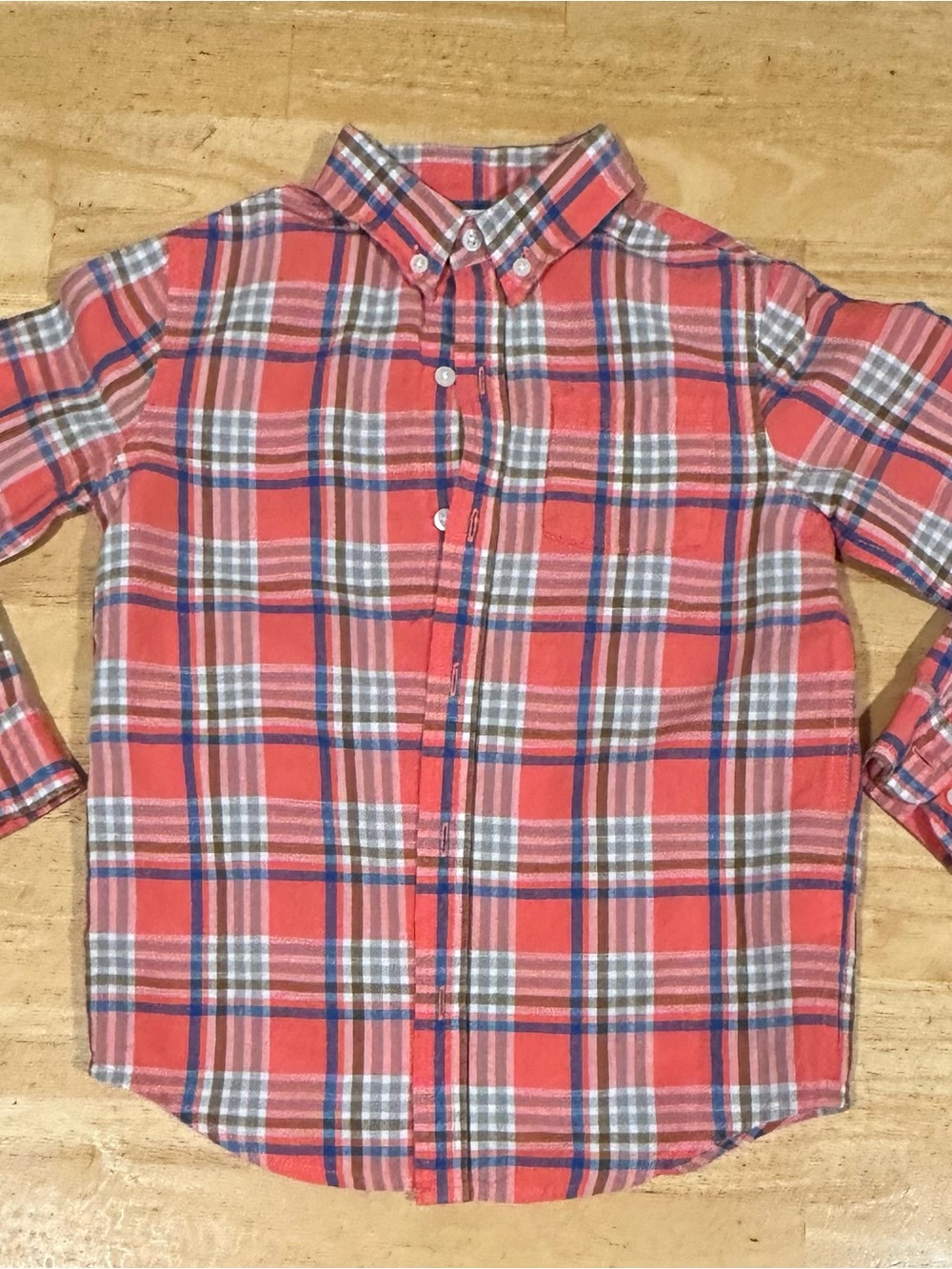 Janie and Jack Coral and Navy Plaid Button-Down Shirt